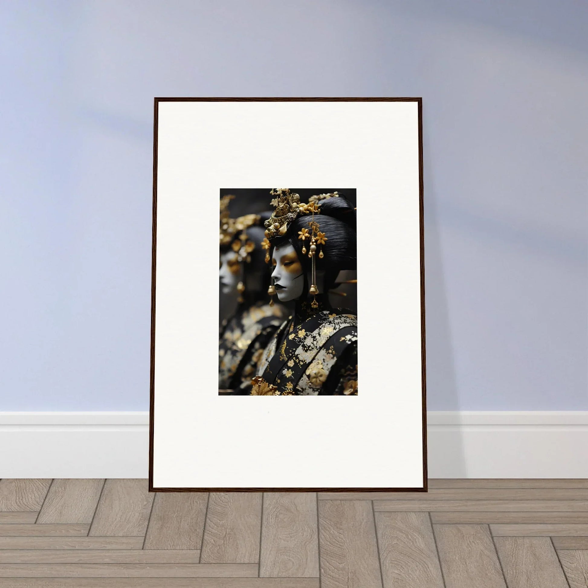 Framed photograph of a person in golden jewelry for dream whispers room decoration