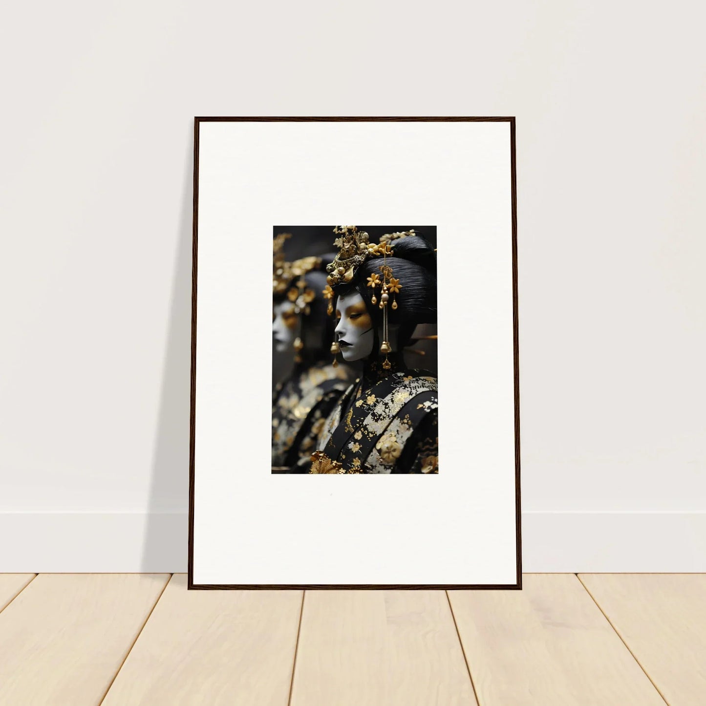 Framed photo of a person in golden jewelry for dreamy room decoration or canvas print