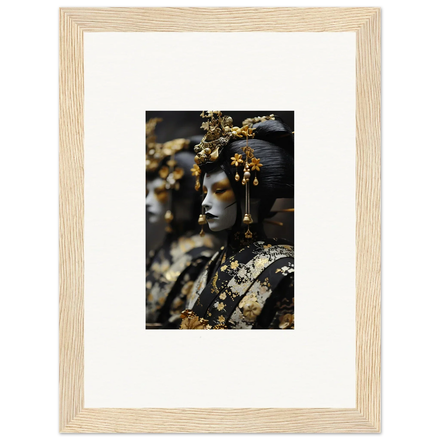 Ornate sculpture with golden accents and a dramatic face for stunning room decoration