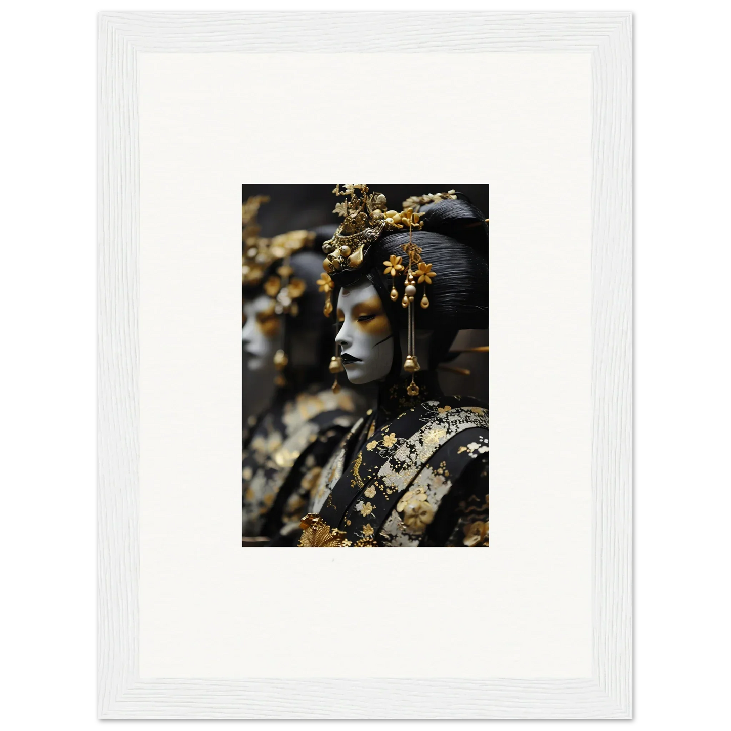 Ornate sculpture with golden headdress, perfect for dream whispers room decoration canvas print