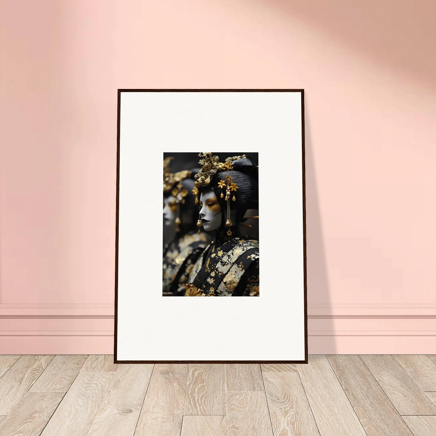 Framed canvas print of a figure with golden decor, perfect for dream whispers room decoration