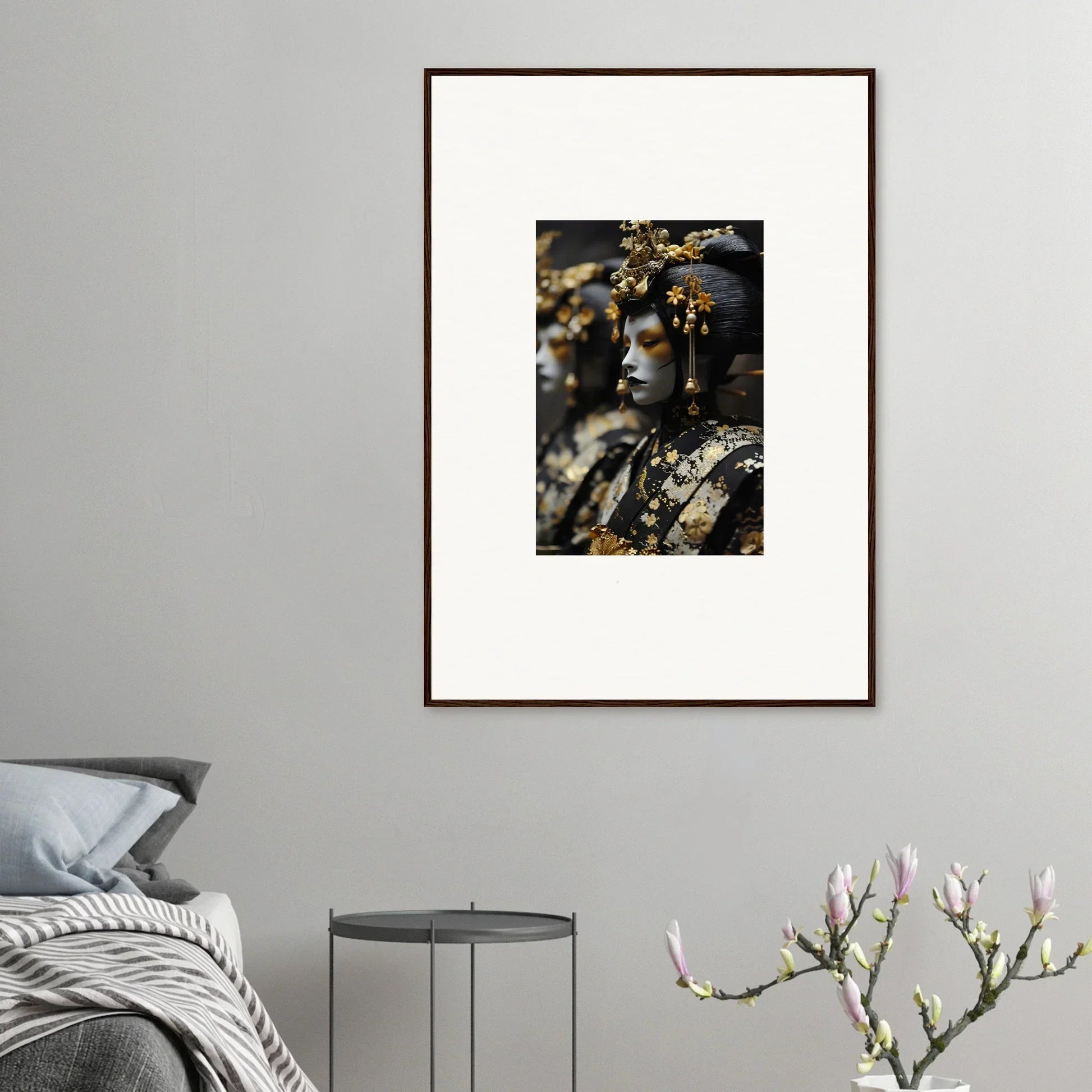 Framed stone statue with golden highlights perfect for dreamy room decoration or canvas print