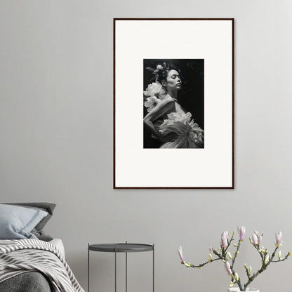 Framed black and white photo of two people for dreamy room decoration, canvas print