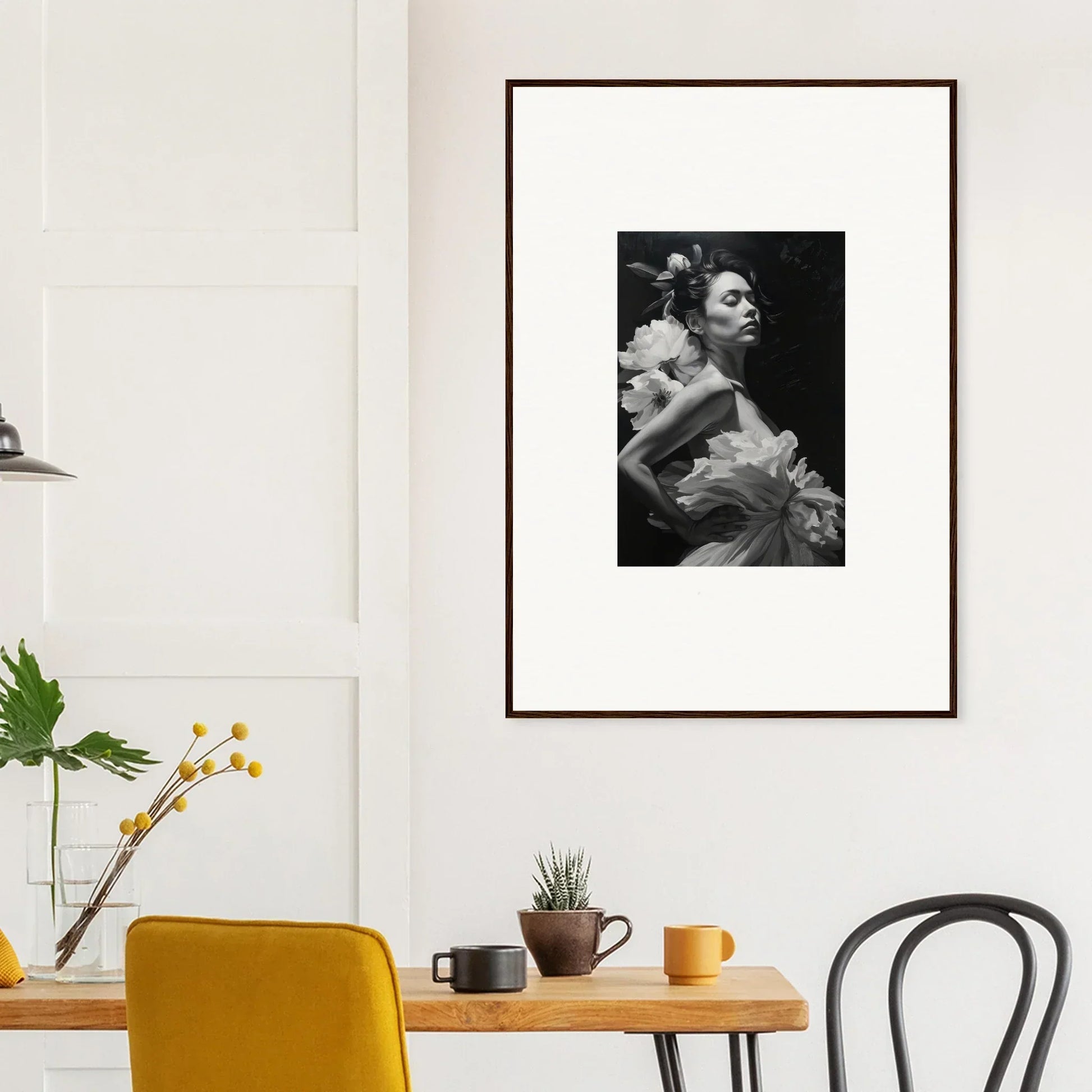 Framed black and white photo of two people, perfect for dreams blossoming room decoration