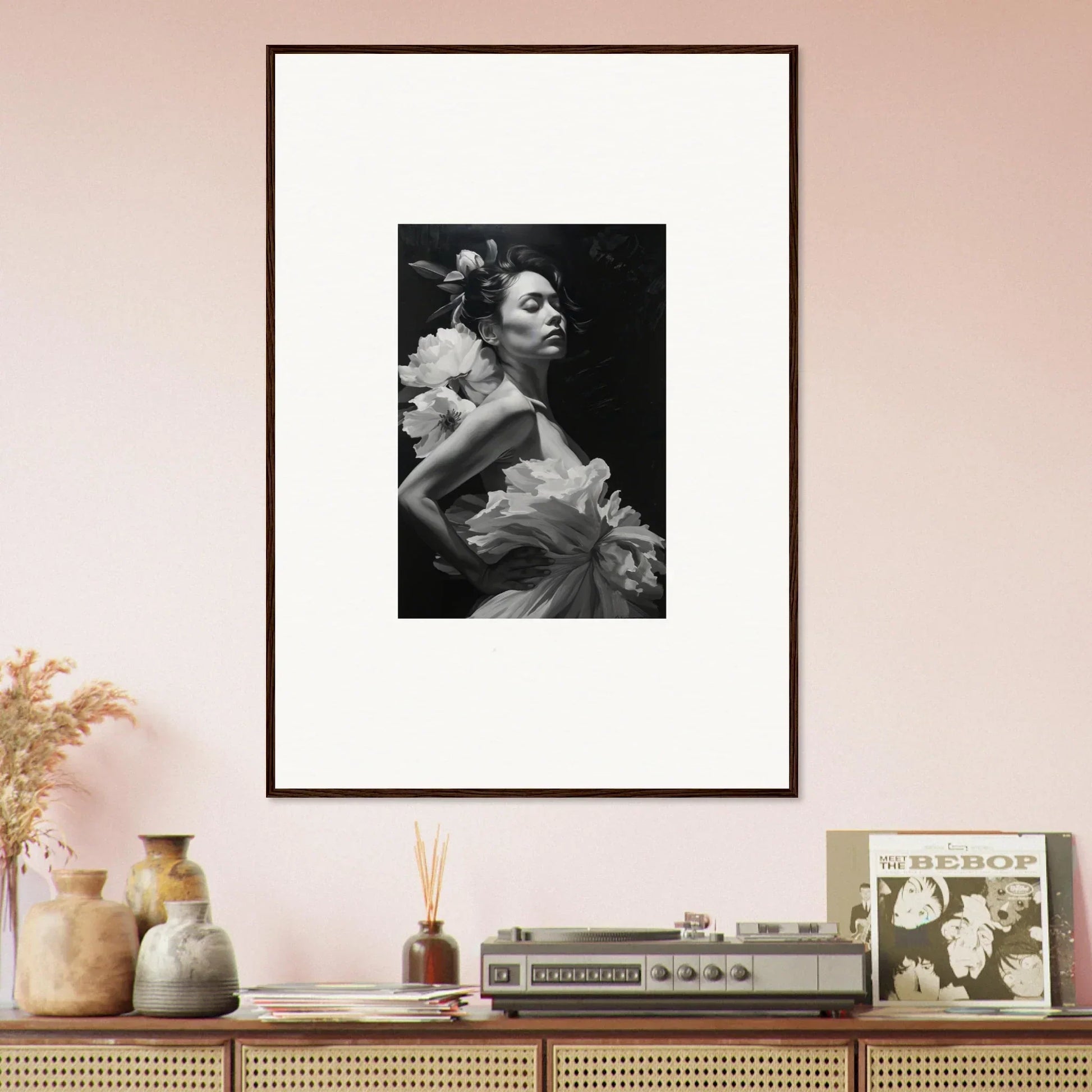 Elegant black and white woman photo for dreamy room decoration or canvas print