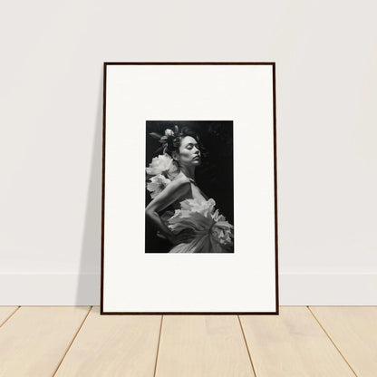 Framed black and white photo of a woman in ruffles for dreamy room decoration