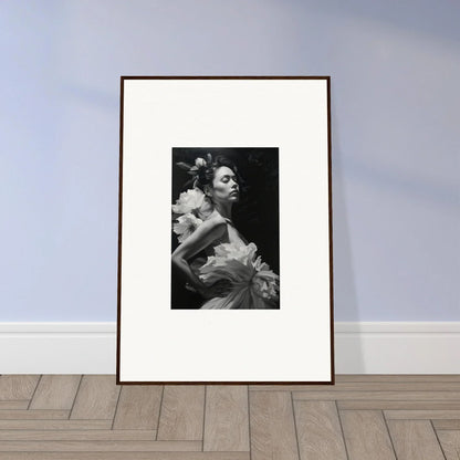 Framed black and white photo of a woman in an elegant dress for dreamy room decoration