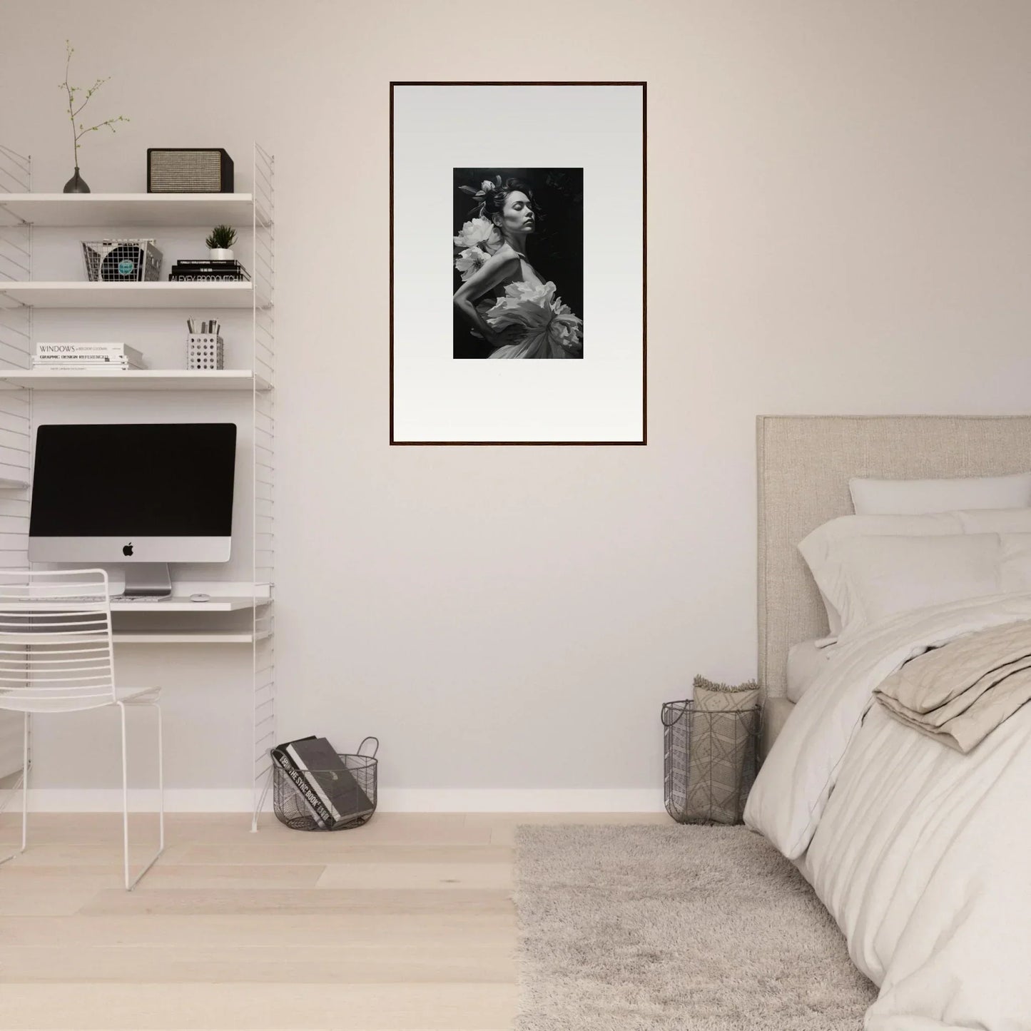 Framed black and white photo of a person and baby, perfect for room decoration