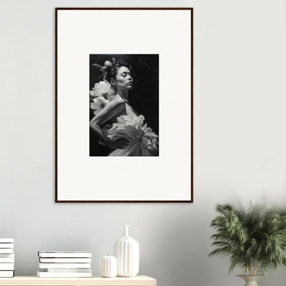 Framed black and white photo of a woman in a dress for dreams blossoming room decoration