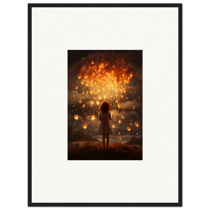 Silhouetted figure with glowing lanterns in Ethereal Dreams premium framed wall art