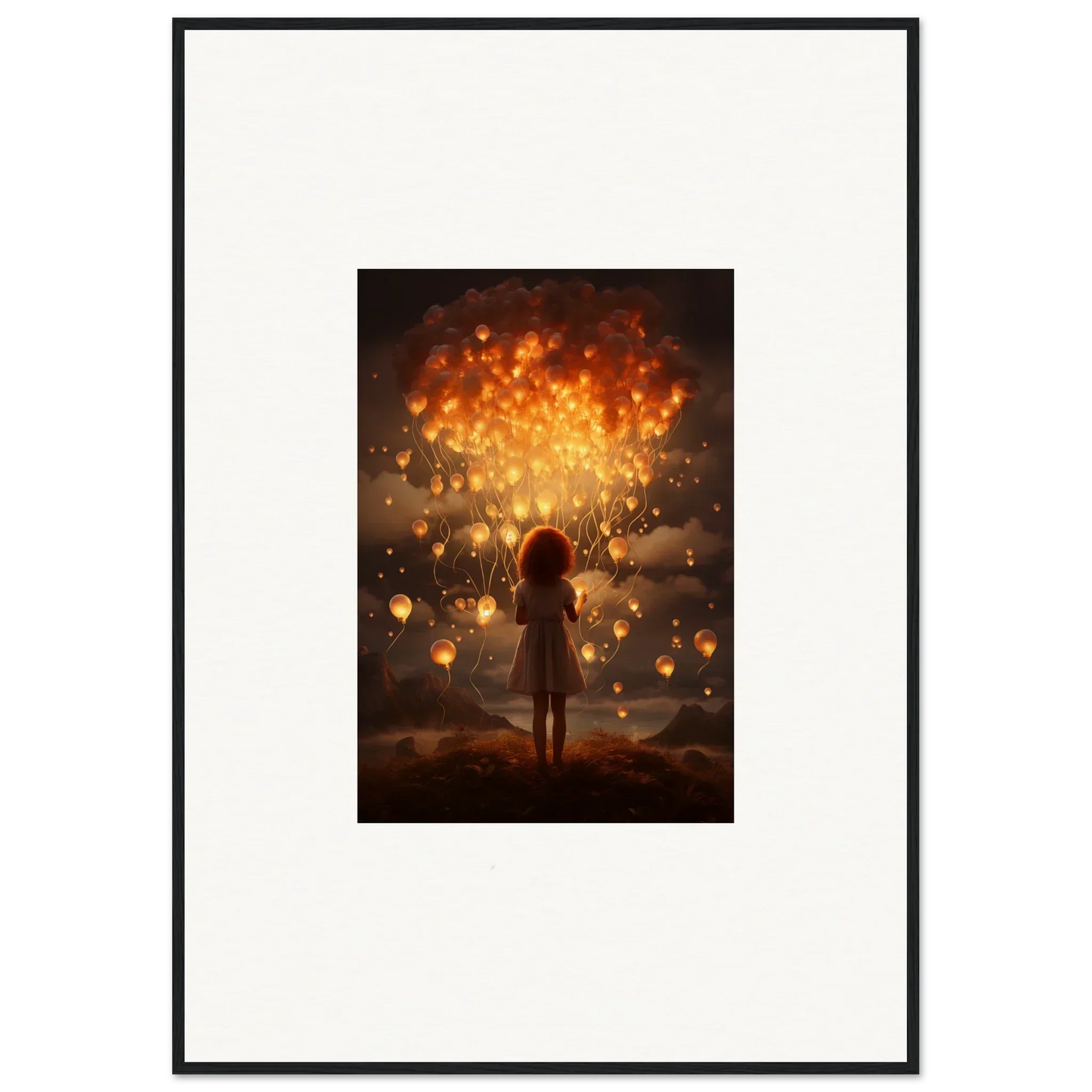 Silhouetted figure with glowing lanterns in Ethereal Dreams special edition art™