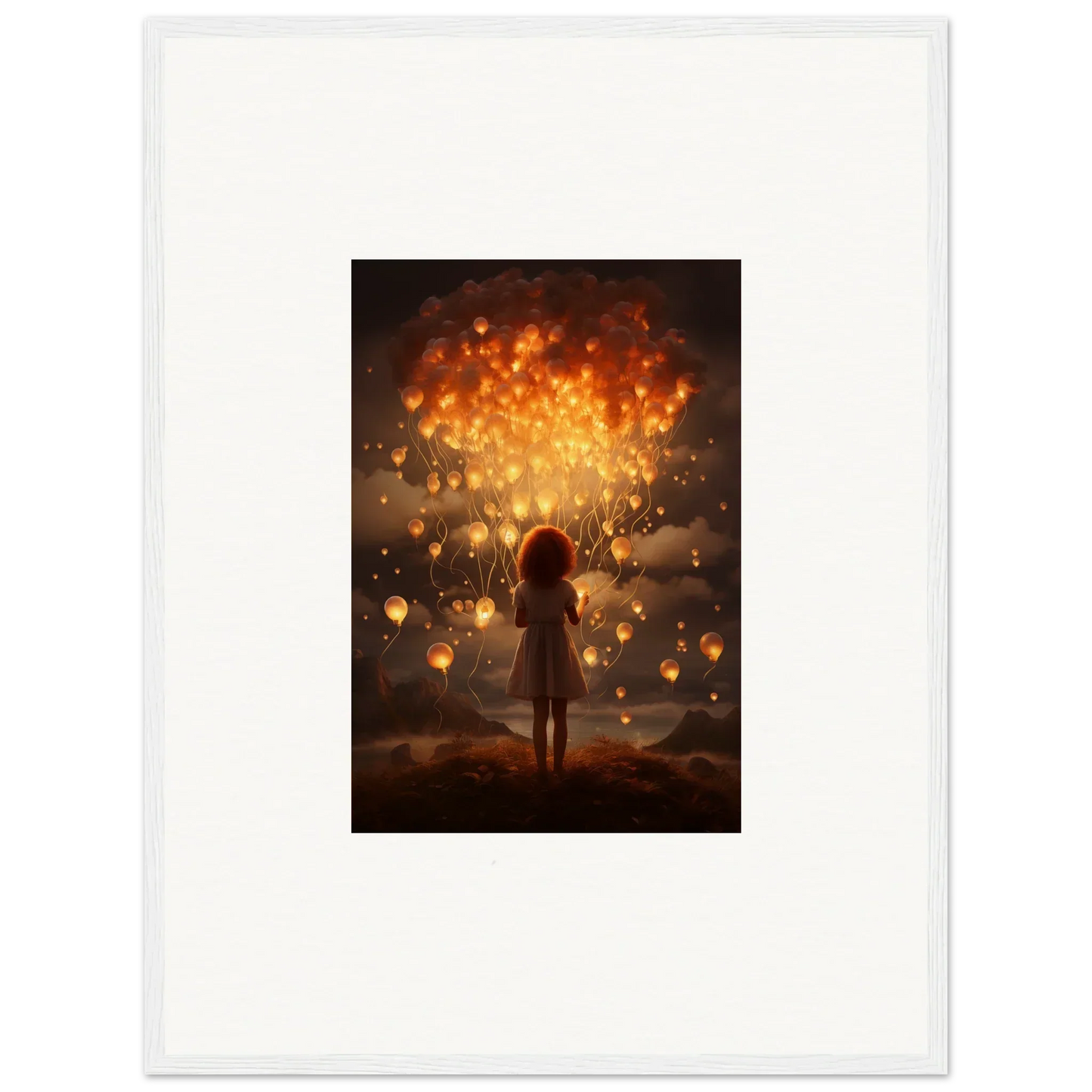 Silhouetted figure in glowing lights, perfect for Ethereal Dreams premium framed wall art