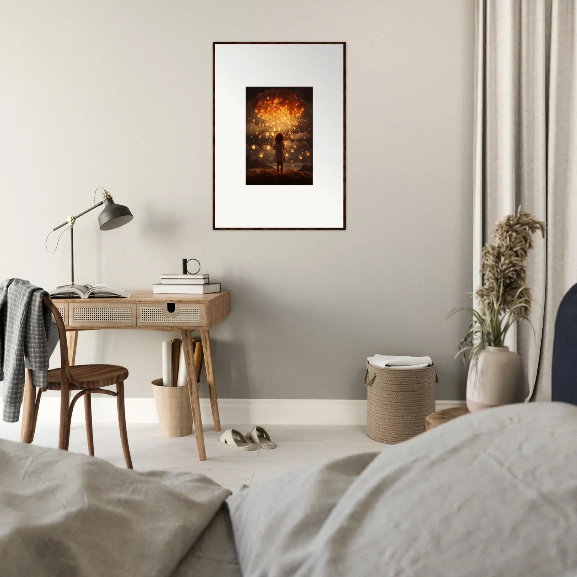 Framed Ethereal Dreams art in warm autumn colors on a gray wall, perfect for decor