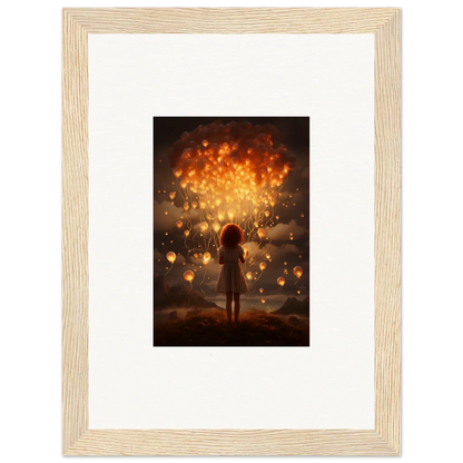 Framed Ethereal Dreams art featuring a silhouette and glowing lanterns in the night sky