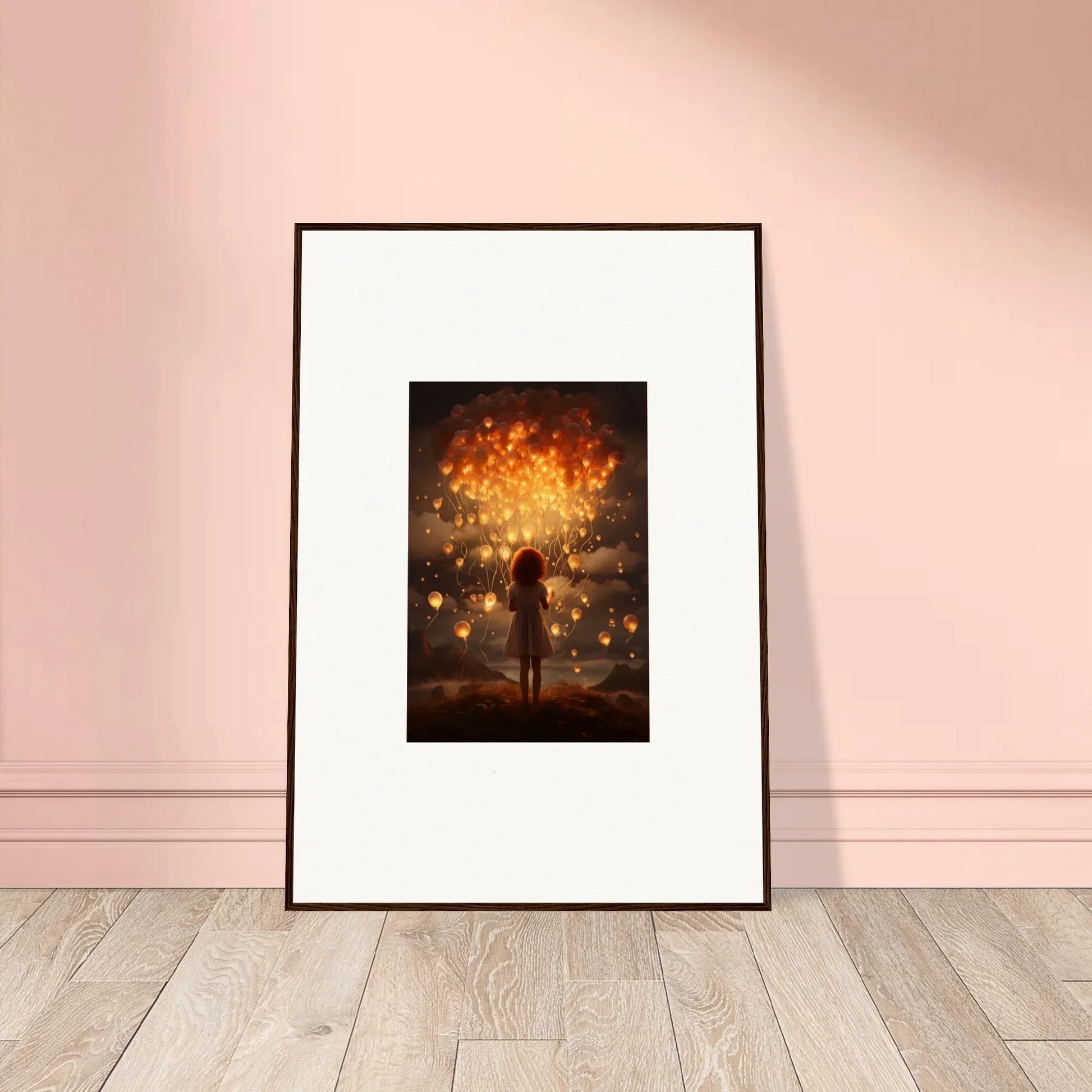 Framed Ethereal Dreams artwork with a silhouetted figure and glowing fire-like effects