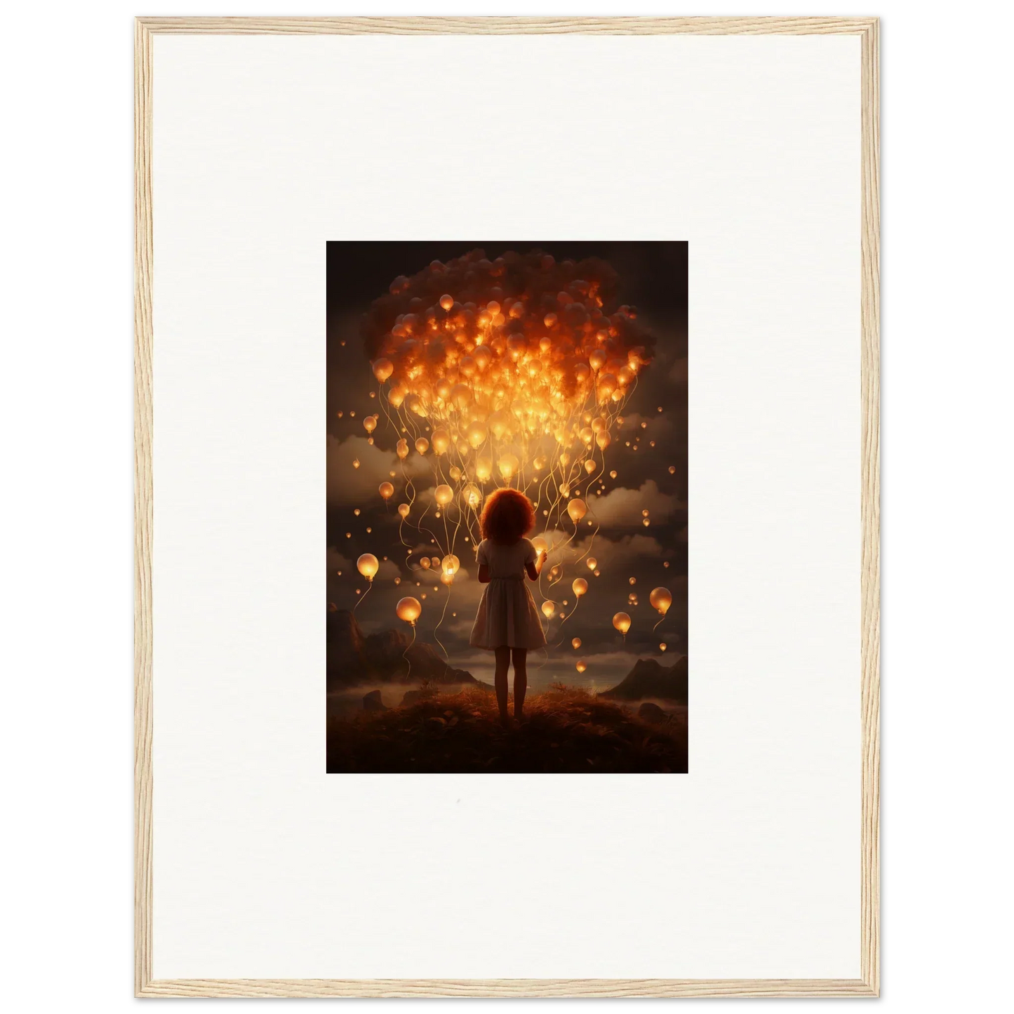 Silhouetted figure surrounded by glowing lanterns in Ethereal Dreams special edition art™