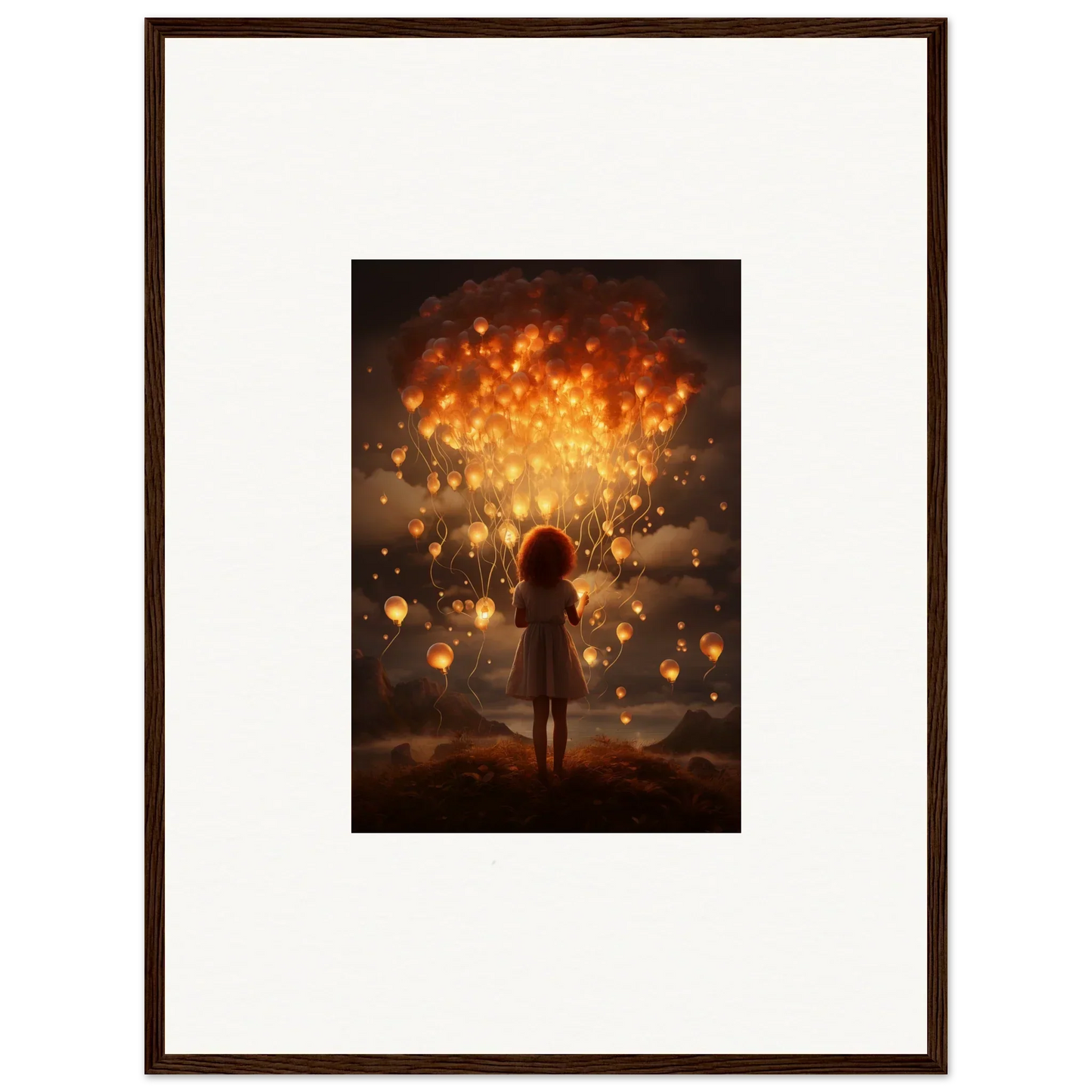 Silhouetted figure surrounded by glowing lanterns in Ethereal Dreams special edition art™