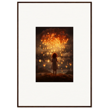 Silhouetted figure under glowing lanterns in Ethereal Dreams premium framed wall art