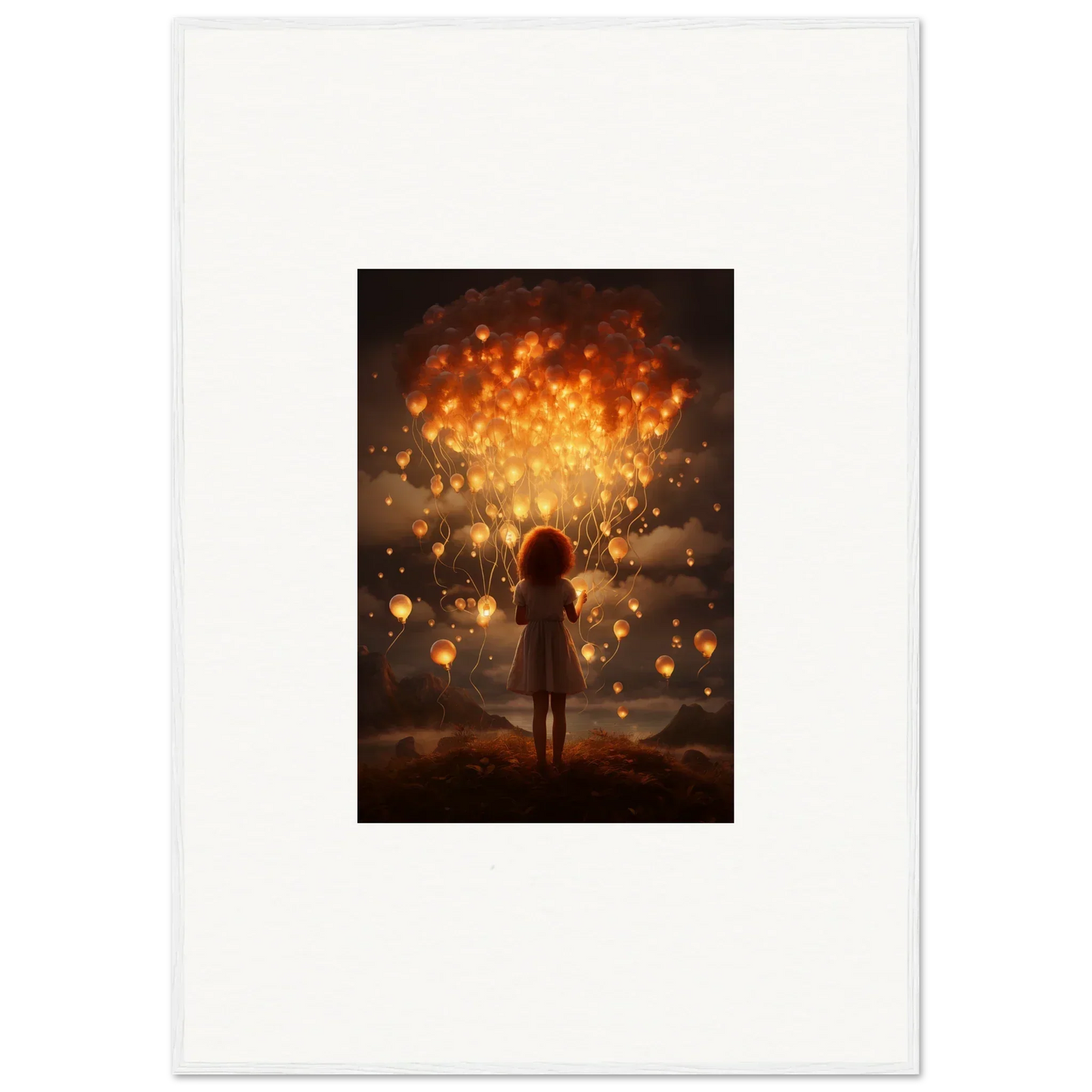 Silhouetted figure with glowing floating lanterns in Ethereal Dreams special edition art™