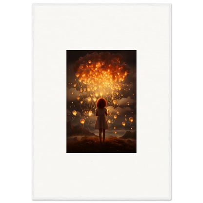 Silhouetted figure with glowing floating lanterns in Ethereal Dreams special edition art™