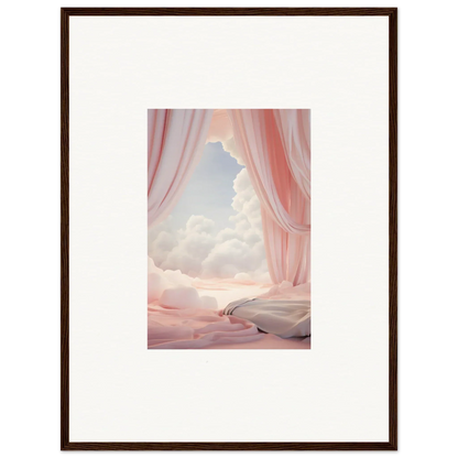 Framed canvas print of a dreamscape portal with pink curtains and a winding path