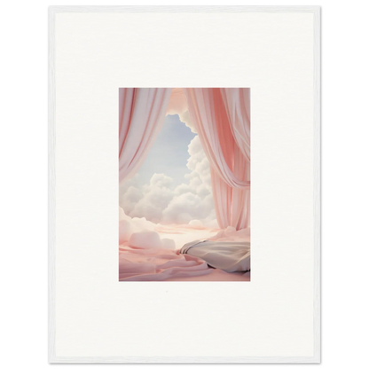 Surreal landscape with pink curtains revealing clouds, perfect for your dreamscape portal canvas print