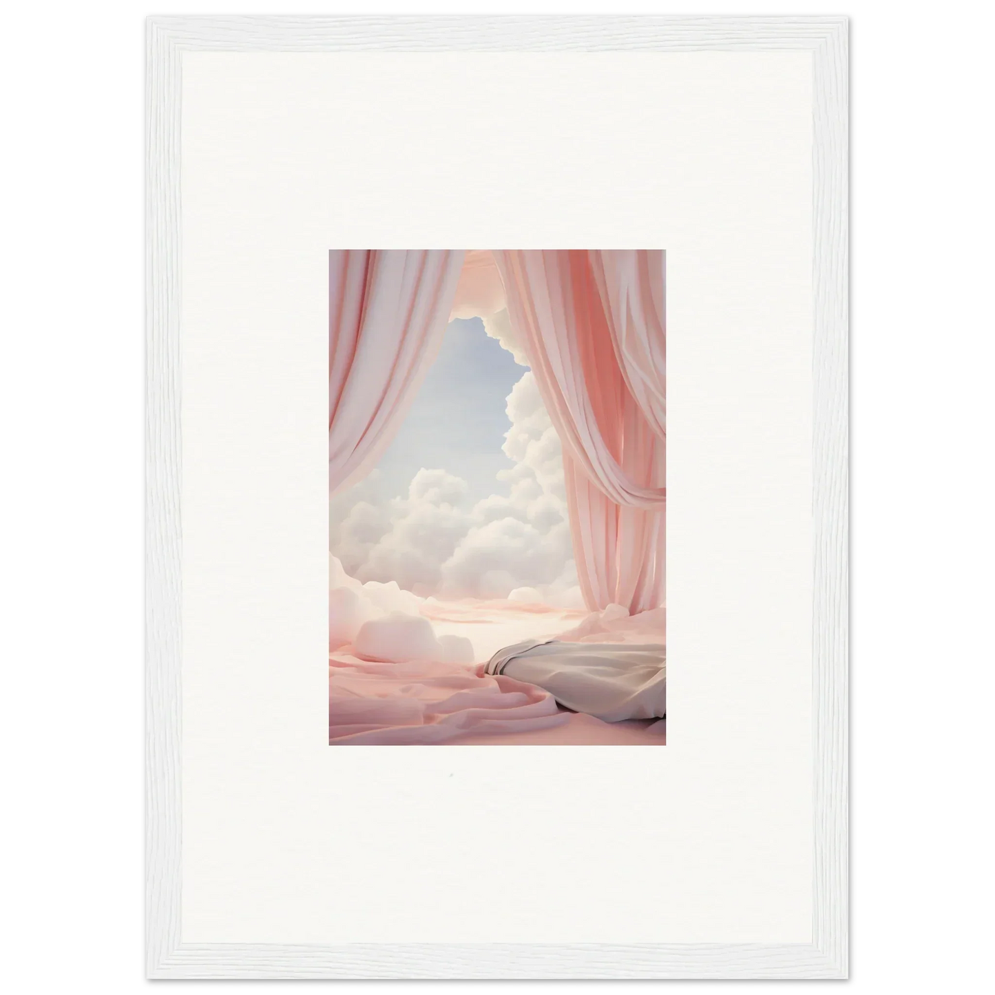 Framed canvas print of a dreamy pink landscape for your room decoration with a dreamscape portal