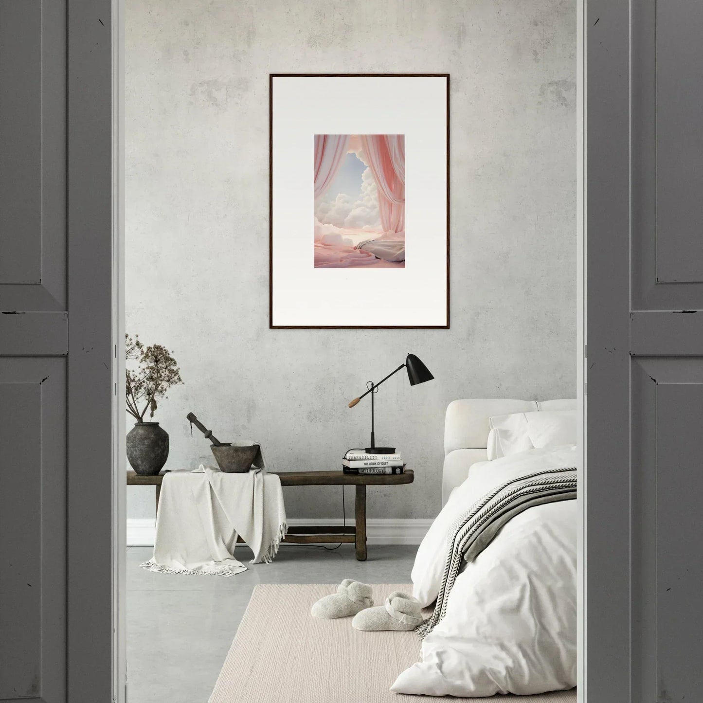 Framed Ethereal Dreamscape Portal canvas print in soft pink tones for stylish room decoration