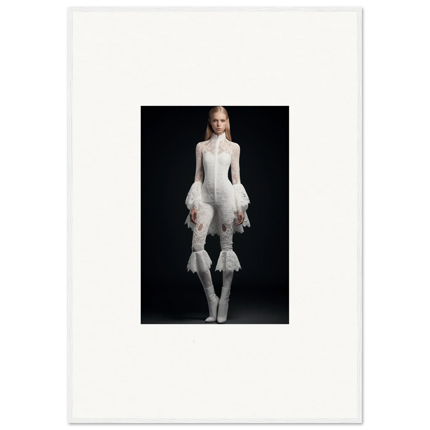 Avant-garde white bodysuit with ruffled sleeves, perfect for Ethereal Elegance Bout decor