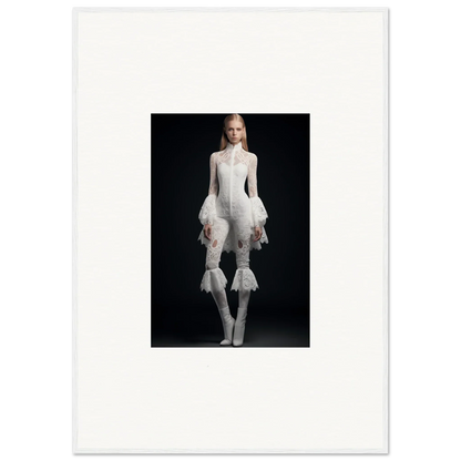 Avant-garde white bodysuit with ruffled sleeves, perfect for Ethereal Elegance Bout decor