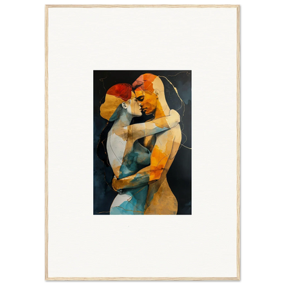 Abstract painting of embracing figures in warm tones for unique room decor and framed wall art