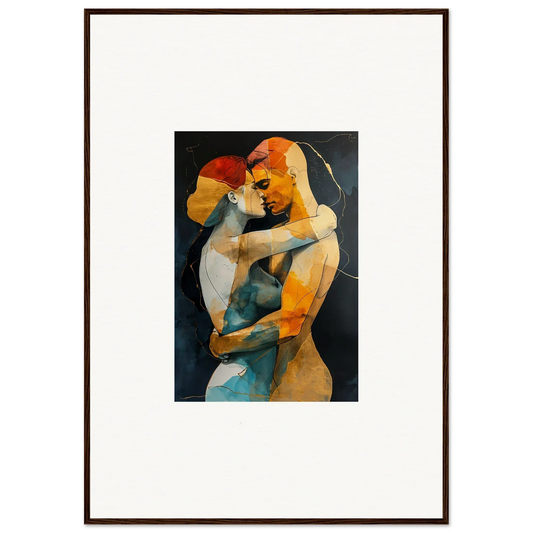 Abstract painting of embracing figures in warm tones for framed wall art and room decor