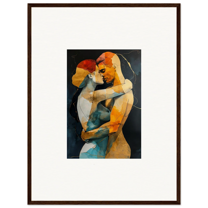 Abstract painting of two embracing figures in vibrant colors for room decor