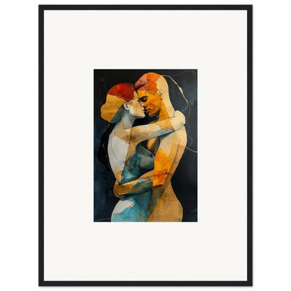 Abstract painting of two embracing figures in vibrant colors for room decor