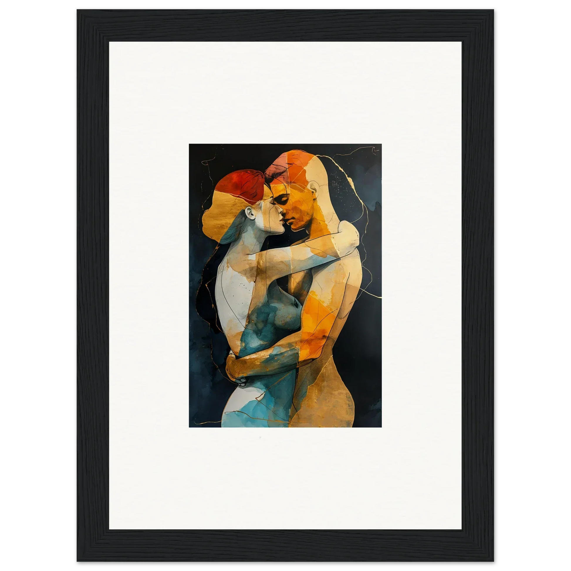 Framed wall art of embracing couple in vibrant colors for stylish room decor