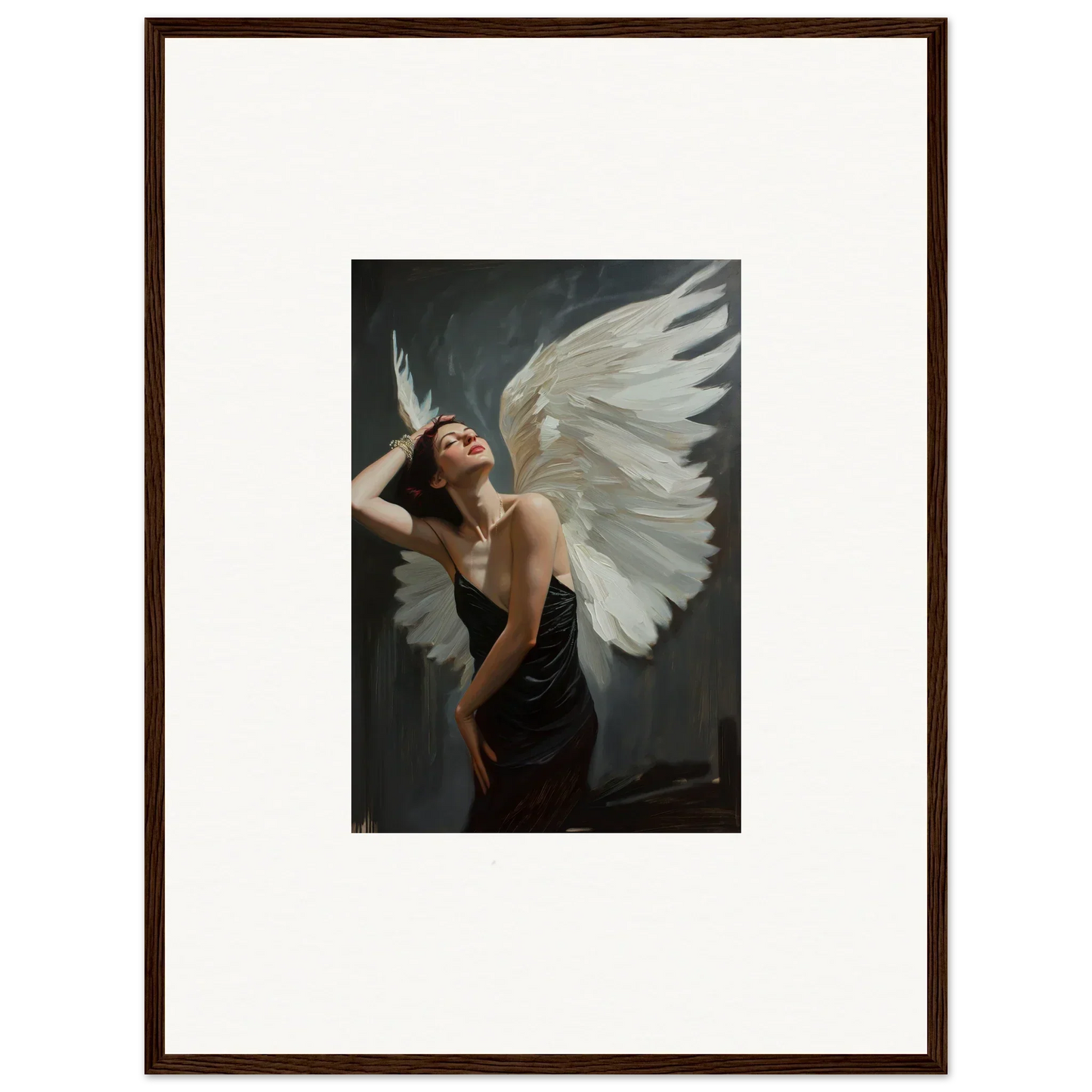 Framed canvas print of a figure with wings for stylish femme ascent room decoration