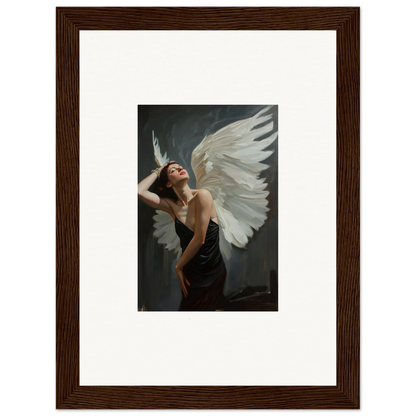 Framed canvas print of a femme ascent figure with large wings, perfect room decoration