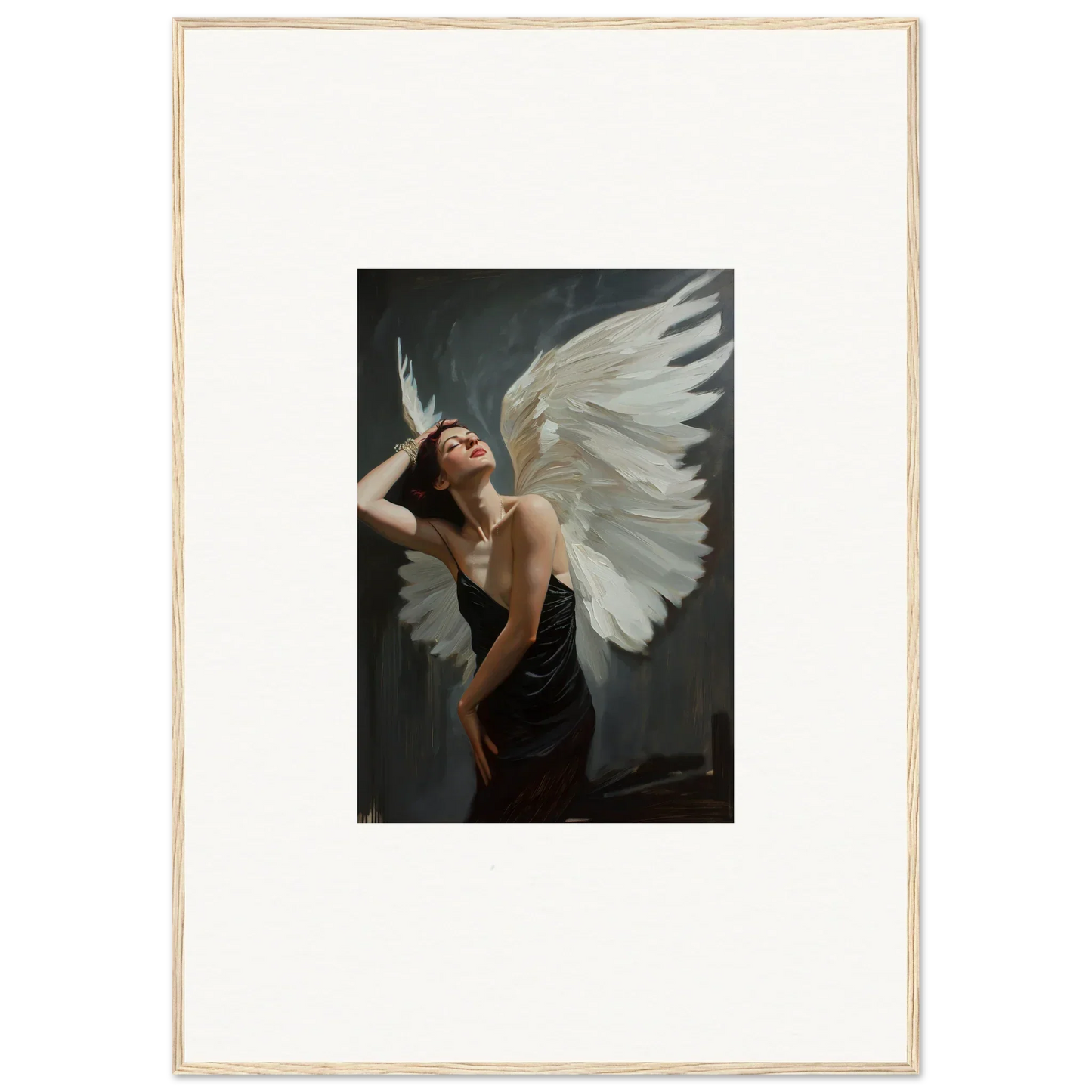 Angelic figure with one wing in a dramatic pose for a stunning femme ascent canvas print