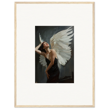 Framed canvas print of femme ascent artwork featuring a woman with white wings