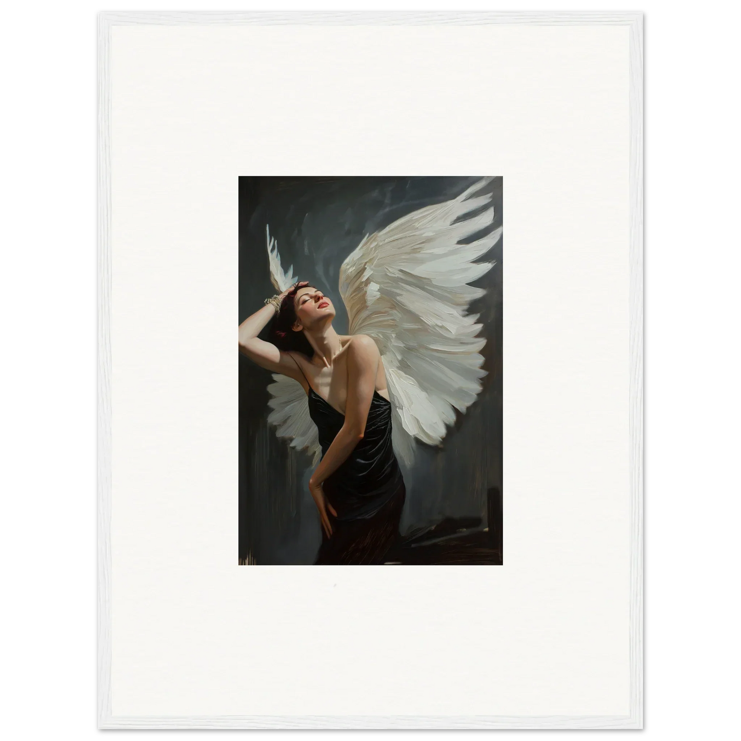 Artistic femme ascent portrait with white wings on canvas print for room decoration