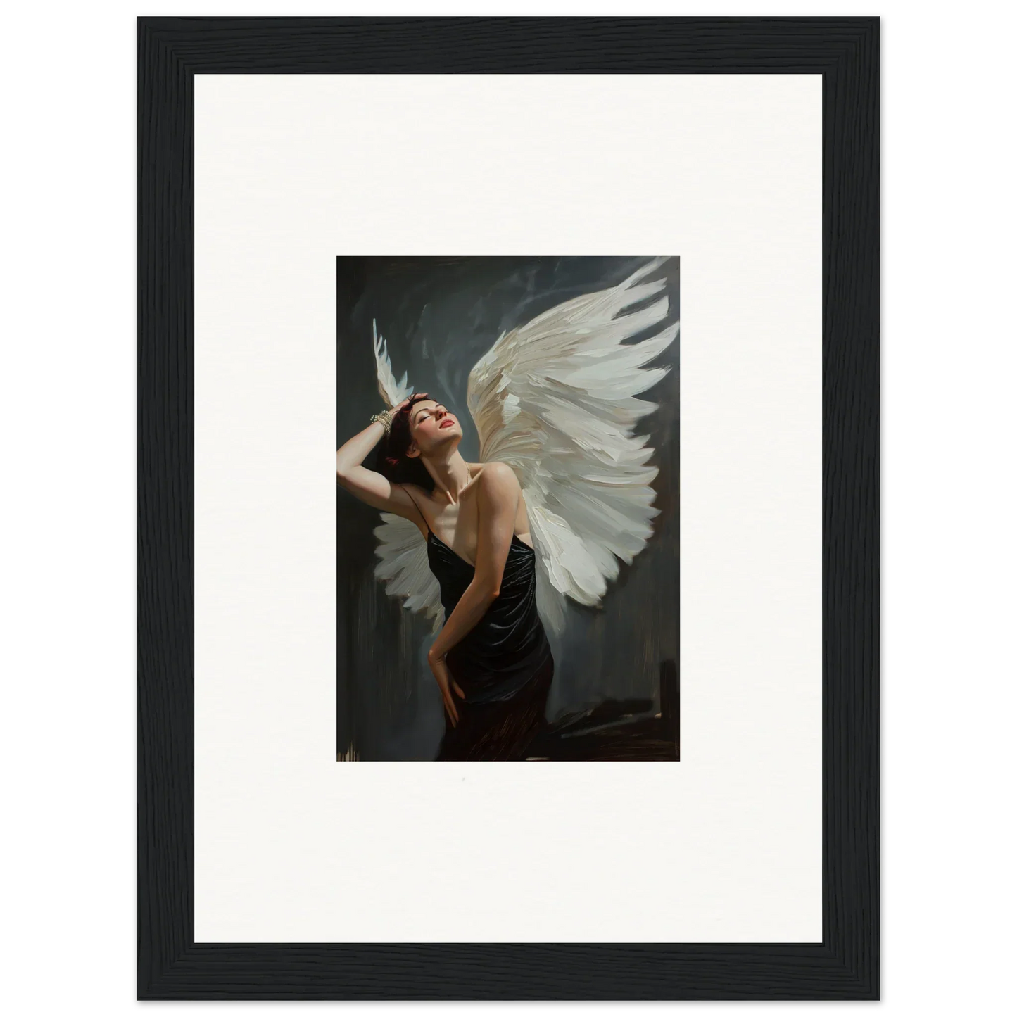 Angelic figure with one wing in dramatic pose for stunning femme ascent canvas print