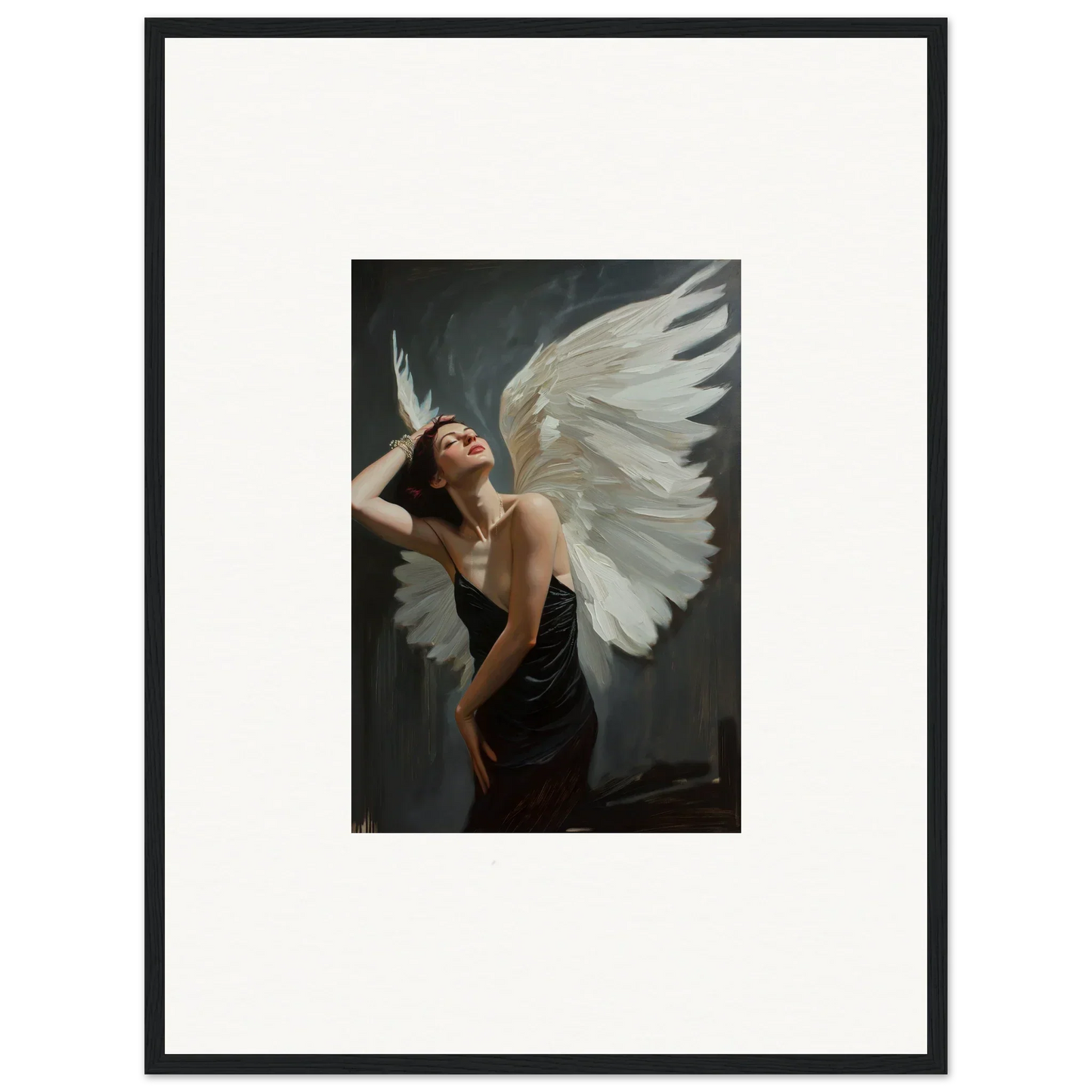 Framed canvas print of a figure with white wings for stunning room decoration, Femme Ascent