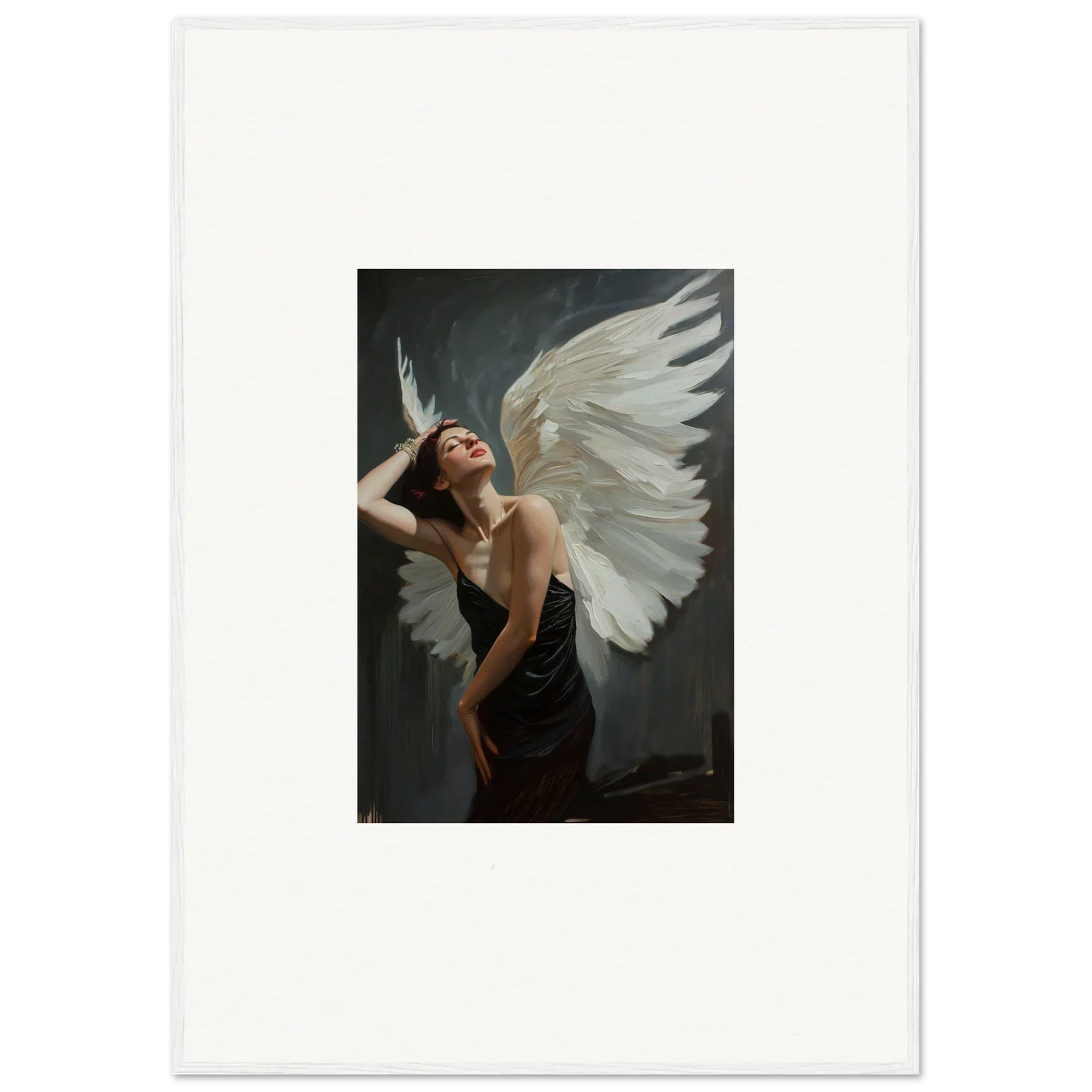 Dramatic figure with one white wing for a stunning Femme Ascent canvas print