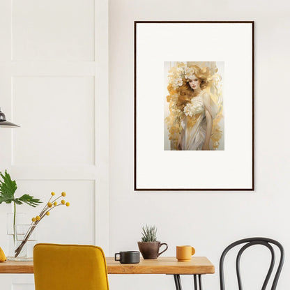 Framed wall art of a woman in soft golden hues from Ethereal Flora Serenade