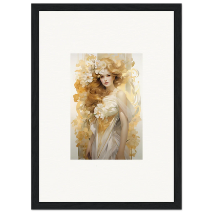 Framed wall art of Ethereal Flora Serenade featuring a golden-haired woman with flowers