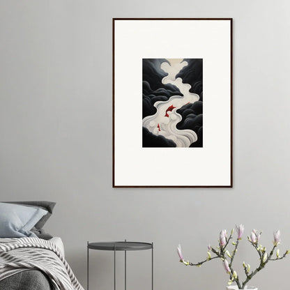 Framed wall art of swirling smoke with red accents in Ethereal Flux Dream design