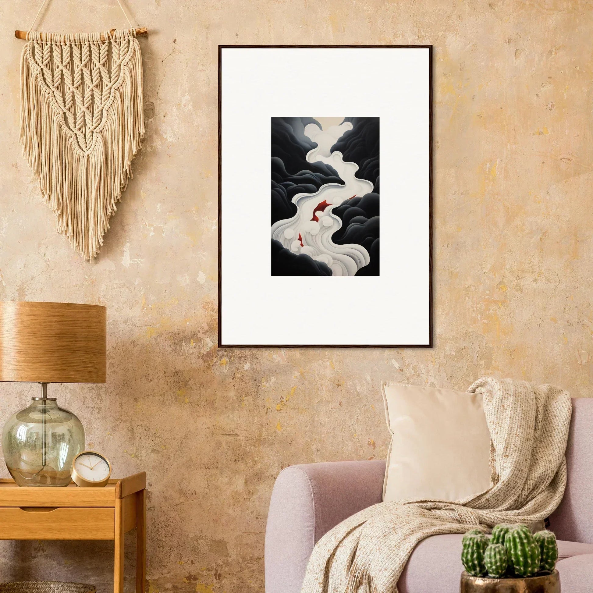 Black and white swirling smoke art with red accent in Ethereal Flux Dream special edition