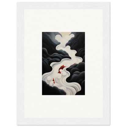 Two red koi fish swim up a white waterfall in Ethereal Flux Dream framed wall art
