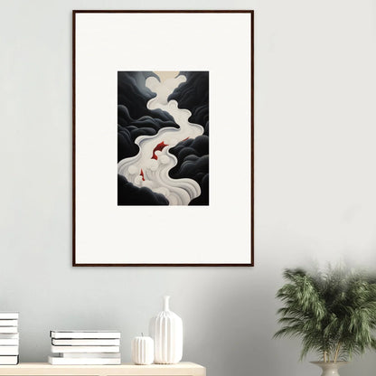 Framed wall art of red koi fish in swirling smoke, Ethereal Flux Dream special edition