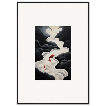 Two red koi fish glide through swirling mist in Ethereal Flux Dream framed wall art